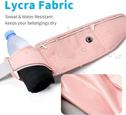 Slim Running Belt for Women Men,Runners Fanny Pack Phone Holder,Money Belt,Running Gear Accessories,with 3 Pockets (Jet Pink)