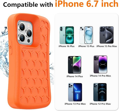 SPIDERCASE Floating Phone Case for iPhone 16 Plus/15 Pro Max/15 Plus/14 Pro Max/14 Plus/13 Pro Max with Waterproof Dry Bags and Lanyard EVA Foam iPhone Floating Case 6.7”,Orange