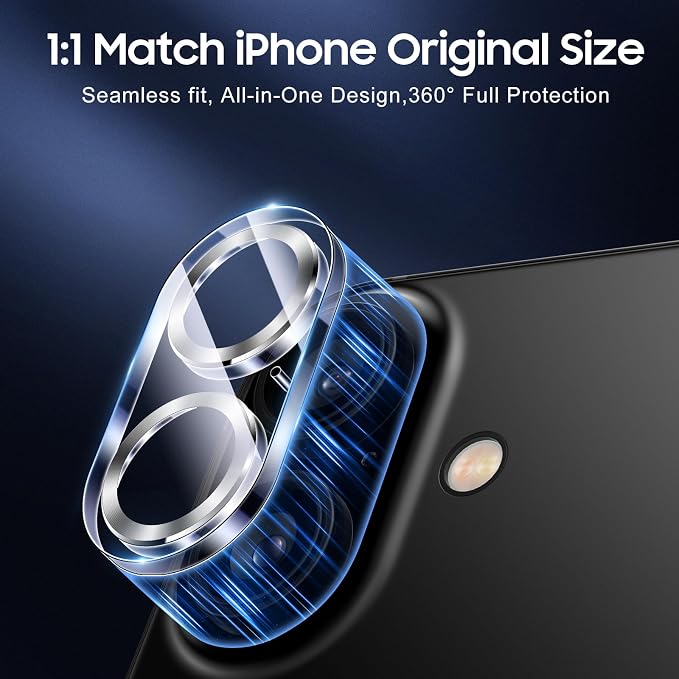 UniqueMe for 3 Pack iPhone 16 / iPhone 16 Plus/iPhone 17 Camera Lens Protector - [Drop Protection] [Case Friendly] 9H Tempered Glass Camera Cover Screen [Update New Version] - Silver