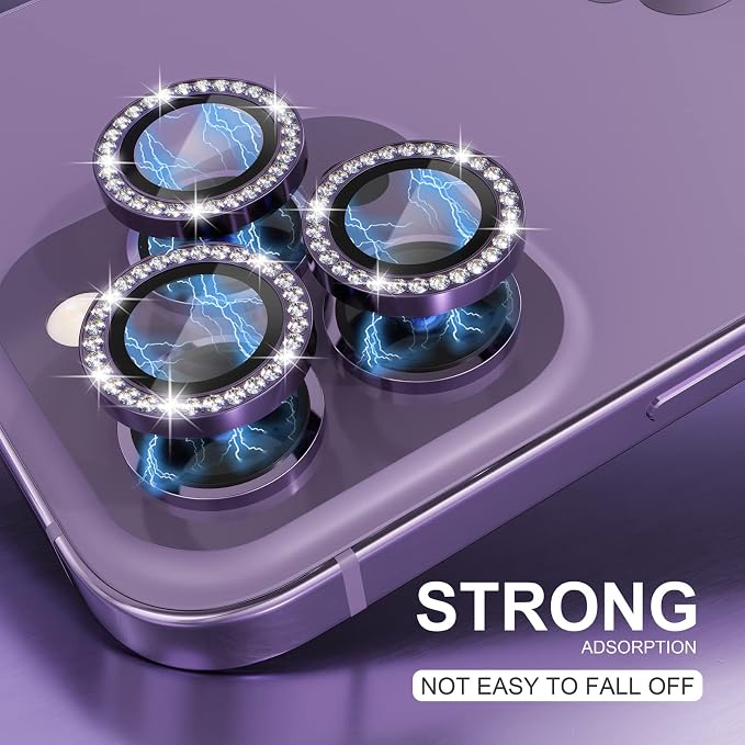Choiche Compatible for iPhone 14 Pro/iPhone 14 Pro Max Camera Lens Protector Bling, 9H Tempered Glass Camera Cover Screen Protector Metal Ring Decoration Accessories (Diamond-Purple)