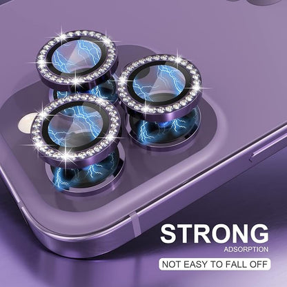 Choiche Compatible for iPhone 14 Pro/iPhone 14 Pro Max Camera Lens Protector Bling, 9H Tempered Glass Camera Cover Screen Protector Metal Ring Decoration Accessories (Diamond-Purple)