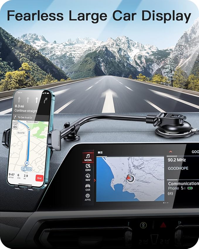 APPS2Car 13" Gooseneck Phone Holder for Car Windshield Window Dashboard Vent, Cell Phone Mount for Car Truck with Strong Suction Cup, Anti-Shake Stabilizer - Compatible with Most Smartphones
