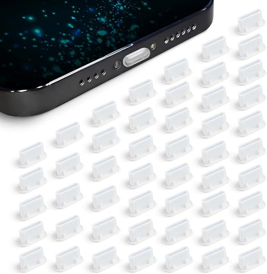 PortPlugs USB-C Dust Plugs Compatible with iPhone 17, 16, Galaxy S25-S10, Pixel, iPad, Switch & More - Includes Cleaning Brush for Easy Maintenance | Clear (50-Pack)