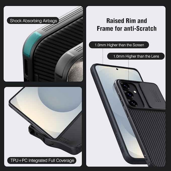 Nillkin for Samsung Galaxy S25 Plus Magnetic Case with Camera Cover, [Magnet Accessories] Mil-Grade Shockproof Protective Bumper Hard Cover Slim Phone Case for Galaxy S25 Plus Cases 6.7'' Black