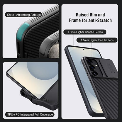 Nillkin for Samsung Galaxy S25 Plus Case with Camera Cover, [Lens Protection] Mil-Grade Shockproof Protective Bumper Hard Cover Slim Phone Case for Galaxy S25 Plus Cases 6.7'' Black