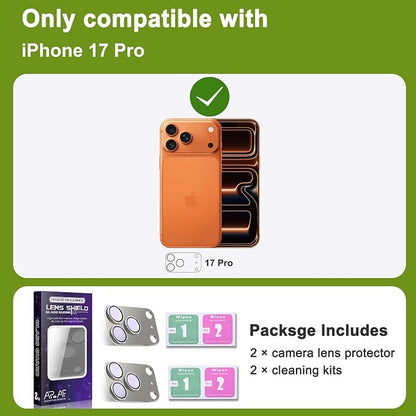 2-Pack Shatterproof Camera Lens Protector for iPhone 17 Pro |AR Tempered Glass Strong Adsorption Metal Camera Cover Screen(Titanium Grey)