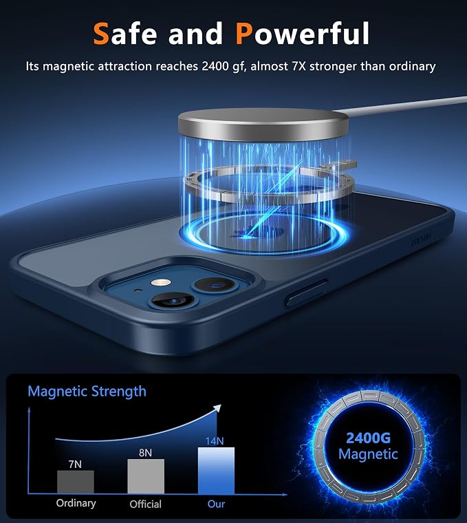 FNTCASE for iPhone 12 Phone Case: for iPhone 12 Pro Magnetic Matte Textured Military Grade Drop Protection Translucent Cell Cover - Slim Durable Shockproof Protective Bumper