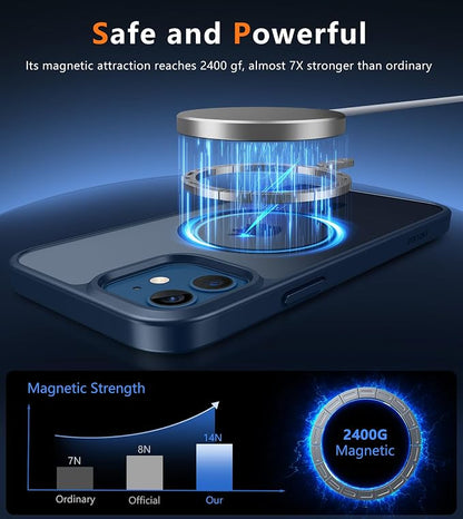 FNTCASE for iPhone 12 Phone Case: for iPhone 12 Pro Magnetic Matte Textured Military Grade Drop Protection Translucent Cell Cover - Slim Durable Shockproof Protective Bumper