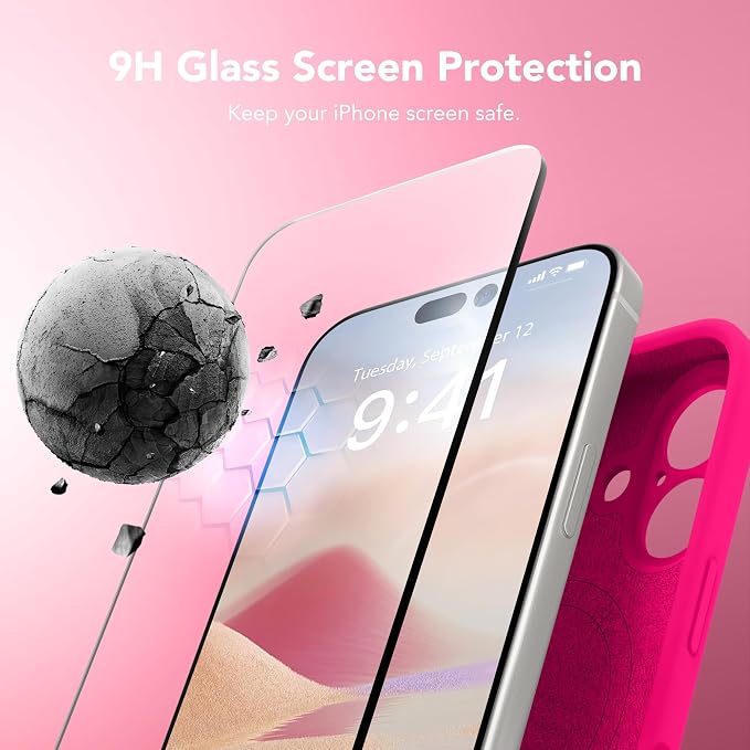 Magnetic for iPhone 17 Case, Compatible with MagSafe, [Full Camera Protection][Screen Protector] Silicone Shockproof Protective Phone Case for iPhone 17 6.3", Hot Pink