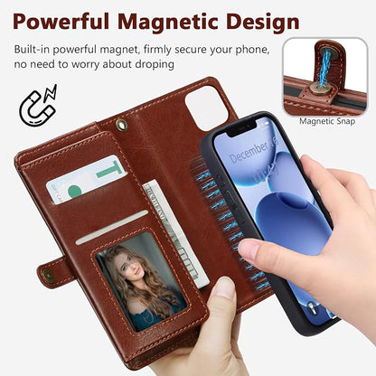 Wallet Case for iPhone 12 Pro Max with Card Holder/Crossbody Wallet/Strap| RFID Blocking | Magnetic | Kickstand | Detachable | PU Leather Phone Case for iPhone 12 Pro Max,6.7 in,Brown