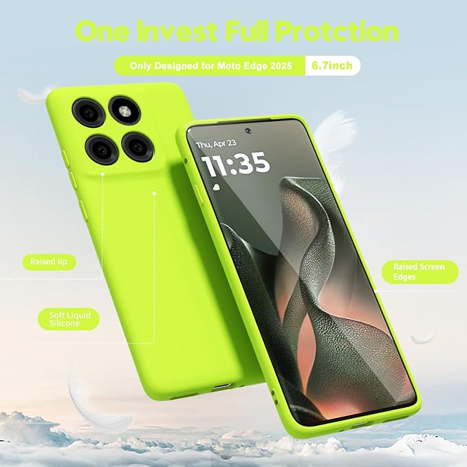 oakxco for Motorola Moto Edge 2025 Phone Case Liquid Silicone, Thin Slim Soft Rubber Gel TPU Plain Protective Simple Cover for Women Girl Cute, Matte Solid Color Aesthetic, Neon Green Lime