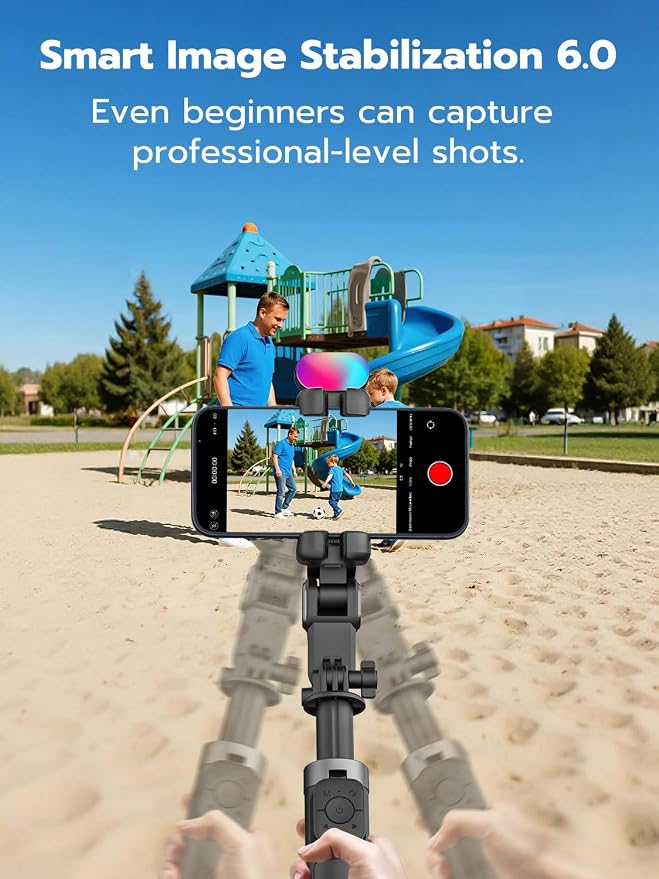 AOCHUAN Gimbal Stabilizer for iPhone, 4 in 1 Phone Gimbal w/360° Rotation for iPhone/Andriod Sefie Stick Tripod w/Auto Face Tracking and Wireless Remote for Vlogging-M3 Promini Black