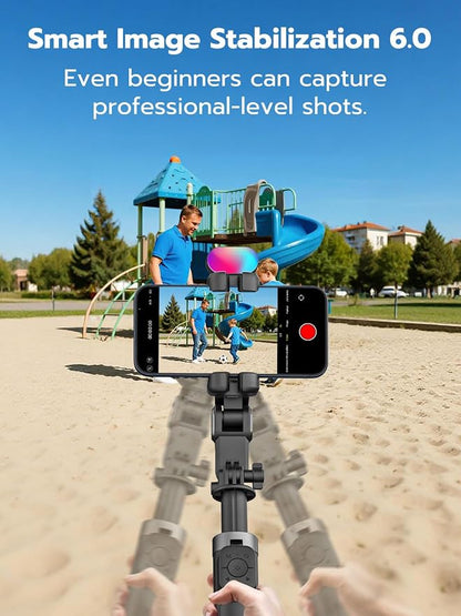 AOCHUAN Gimbal Stabilizer for iPhone, 4 in 1 Phone Gimbal w/360° Rotation for iPhone/Andriod Sefie Stick Tripod w/Auto Face Tracking and Wireless Remote for Vlogging-M3 Promini Black
