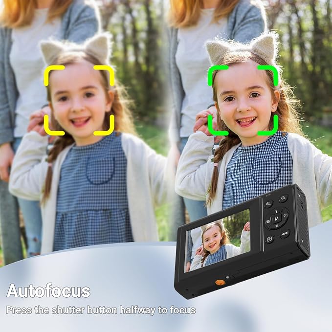 Digital Camera, 4K 44MP Autofocus Point and Shoot Camera with 16X Zoom 2.4" LCD Portable Compact Camera for Kids Teens Boys Girls Adults