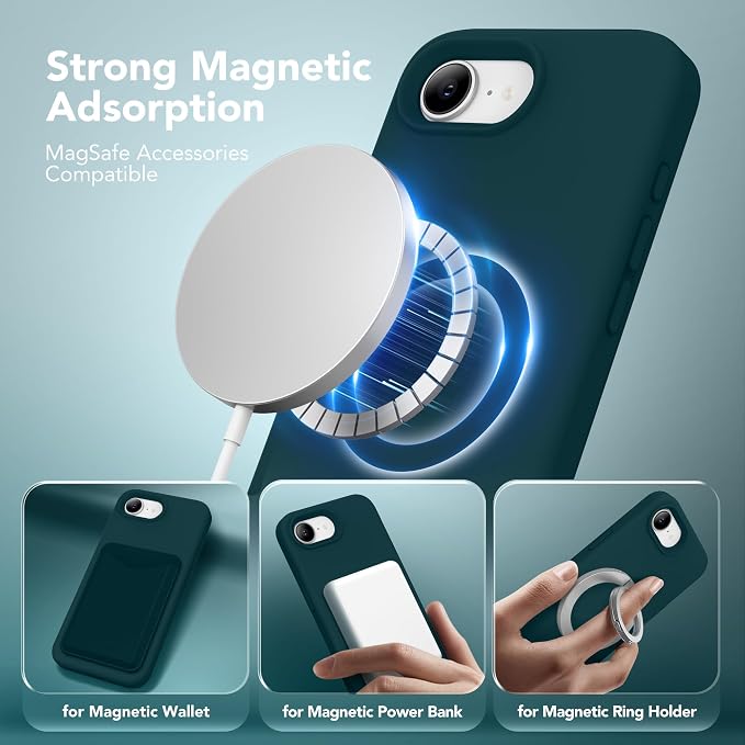 Magnetic for iPhone 17e/iPhone 16e Case, Compatible with MagSafe, [Soft Anti-Scratch Microfiber Lining] Slim Silicone Shockproof Protective Phone Case for iPhone 17e/16e 6.1", Deep Blue