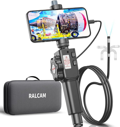 Two-Way Articulating Borescope for Smartphone&iPhone, Ralcam 8.5mm/0.33inch Endoscope Camera with Light, HD 1080P Inspection Camera Automotive Tool