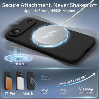 FireNova Magnetic for iPhone Air Case, Compatible with MagSafe, [Integrated Silicone Camera Control Button] [Camera Protection] Microfiber Lining Phone Case for iPhone 17 Air, 6.5", Black