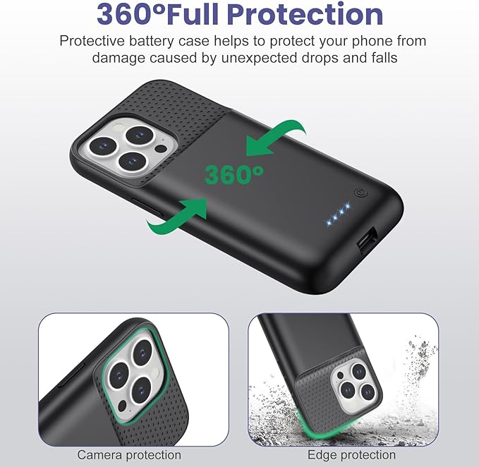 Ekrist Battery Case for iPhone 13/ 13Pro/14,Powerful 7500mAh Battery Charger Case Portable Rechargeable Protective Extended Additional Charger Case for iPhone 13/13 Pro/14, Black