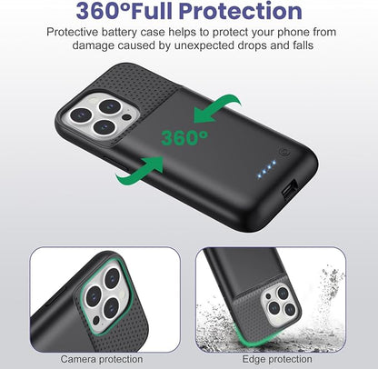 Battery Case for iPhone 16 Pro, [2025 Upgraded] 7500mAh Ultra-Slim Portable Smart Charging Case Rechargeable Protective Extended Charging Cover Only for iPhone 16Pro Battery Pack (6.3 Inch), Black