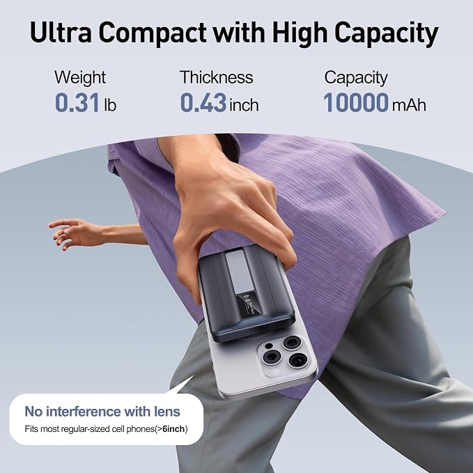 2026 Latest Magnetic Wireless Portable Charger Power Bank - 10000mAh 22.5W PD Fast Max Charging with Built-in LED Display, Magnetic Battery Pack for iPhone 17/16/15/14/13/12/Pro/Mini/Pro Max