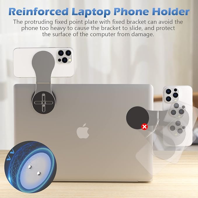 Detachable Magnetic Phone Holder for Laptop & Car, Foldable Desk Phone Stand, Adjustable Magnetic Phone Tripod Mount Adapter with 1/4" Screw Design for MagSafe iPhone and All Phones, Gray