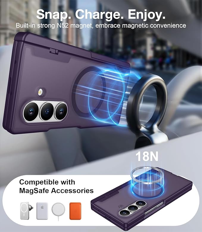 for Samsung Galaxy Z Fold 8 Ultra Case,[Compatible with MagSafe][Built-in HD Screen Protector & Kickstand][Hinge Protection] Translucent Matte Shockproof Phone Case for Z Fold 8 Ultra,Purple