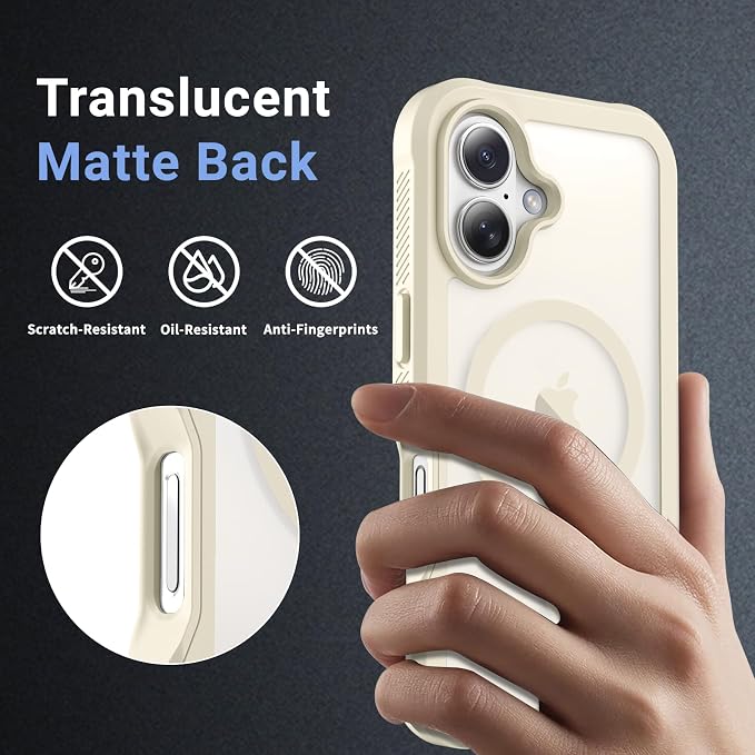 jaroco Magnetic for iPhone 17 Case, [Compatible with MagSafe][Military Grade Drop Protection][Heavy Duty Protection][Non-Slip][Shockproof] 2-Layer Durable Bumper Phone Case 6.3''-Antique White