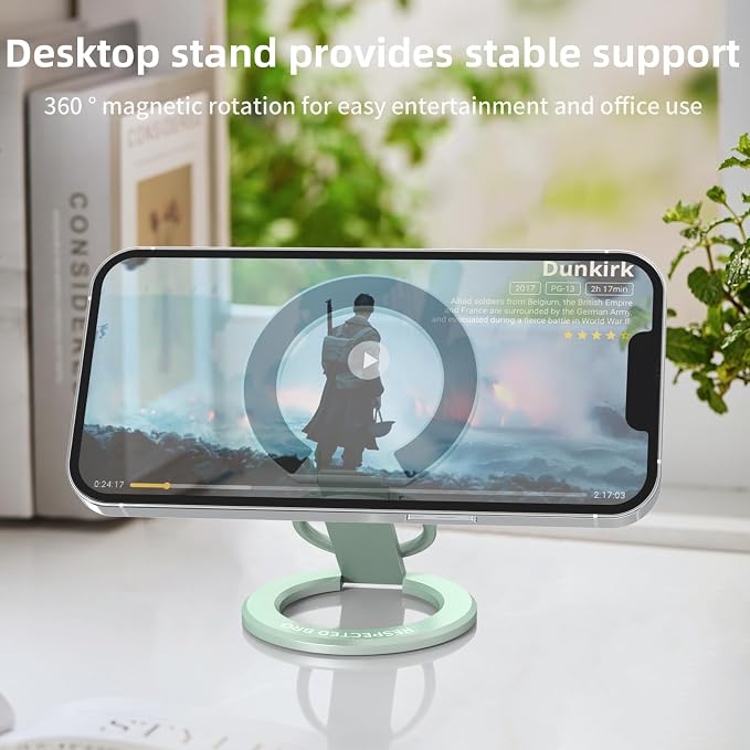 RESPECTED BRO-Magnetic-Phone-Ring-Holder with Dual Rings, Compatible with iPhone 17/16/15/14/13/12, Multifunctional Stand for Office, Gym, Kitchen & All Metal Surfaces, Finger Loop Grip (Light Green)