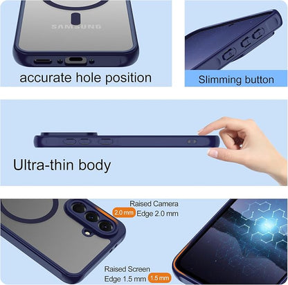 for Samsung Galaxy A56 5G Phone Case : A56 Case [Mag-Safe Fit] with Tempered Glass Screen Protector, Samsung A56 5G Case Matte Translucent Soft-Touch Skin & Full Body Protection Cell Phone A 56,Blue