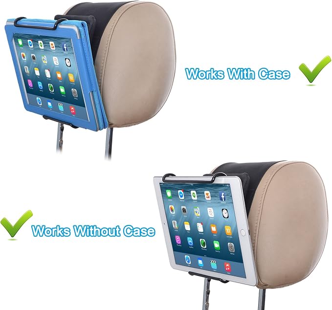 TFY Universal Car Headrest Mount Holder with Angle- Adjustable Holding Clamp for 6-12.9 Inch Tablets