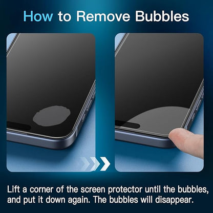JETech Privacy Screen Protector for iPhone 15 6.1-Inch with Camera Lens Protector, Anti-Spy Tempered Glass Film, Easy Installation Tool, 2-Pack Each