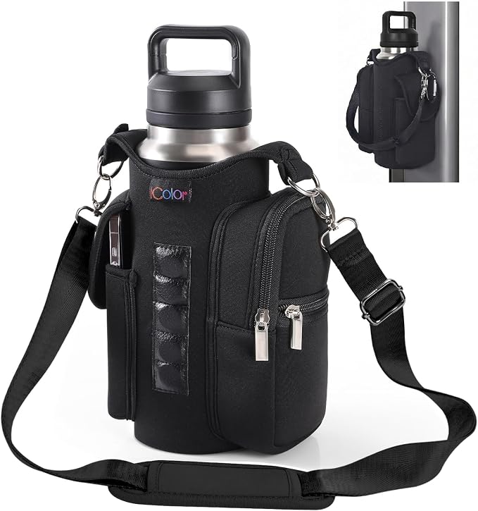 icolor Magnetic Gym Bag Water Bottle Carrier Holder with Phone Pockets & Shoulder Strap,Gym Magnetic Bag 5 Built-in Magnets Gym Accessories Organizer Sling Bottle Bag Pouch Sleeve