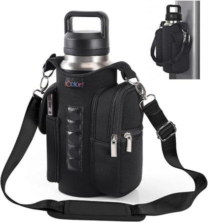 icolor Magnetic Gym Bag Water Bottle Carrier Holder with Phone Pockets & Shoulder Strap,Gym Magnetic Bag 5 Built-in Magnets Gym Accessories Organizer Sling Bottle Bag Pouch Sleeve