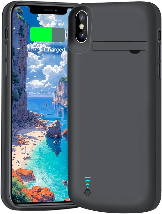 [New Battery Case for iPhone Xs Max, 6000mAh Rechargeable Extended Battery Charging Charger Case (6.5 Inches) Black