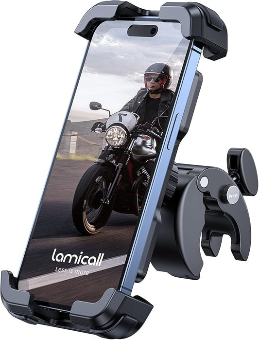 Lamicall Motorcycle Phone Mount, Bike Phone Holder - [Metal Lock] Upgrade Quick Install Bar Clip for Bicycle Scooter, Cell Phone Clamp Gifts for iPhone 17 16 15 Pro Max, Galaxy, 4.7-6.8" Phones
