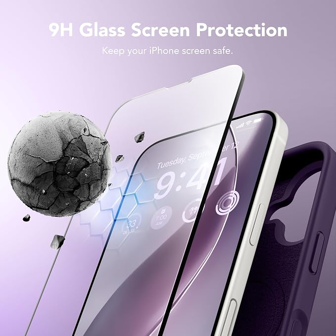 GONEZ Magnetic for iPhone 17 Case, Compatible with MagSafe, [Screen Protector + Camera Lens Protector], Liquid Silicone Anti-Scratch Shockproof Protective Phone Case 6.3 inch, Deep Purple