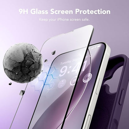 GONEZ Magnetic for iPhone 17 Case, Compatible with MagSafe, [Screen Protector + Camera Lens Protector], Liquid Silicone Anti-Scratch Shockproof Protective Phone Case 6.3 inch, Deep Purple