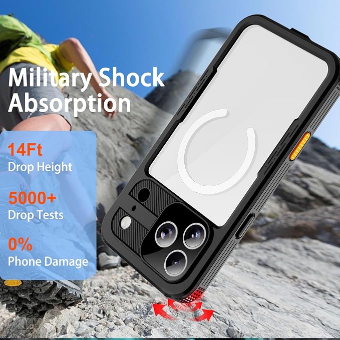 for Waterproof iPhone Case Compatible with iPhone 17 Pro Max, IP68 Waterproof Shockproof Dust-Proof Phone Case with Built in Screen Protector, Full Body Protective Case (Black, 17 Pro Max)