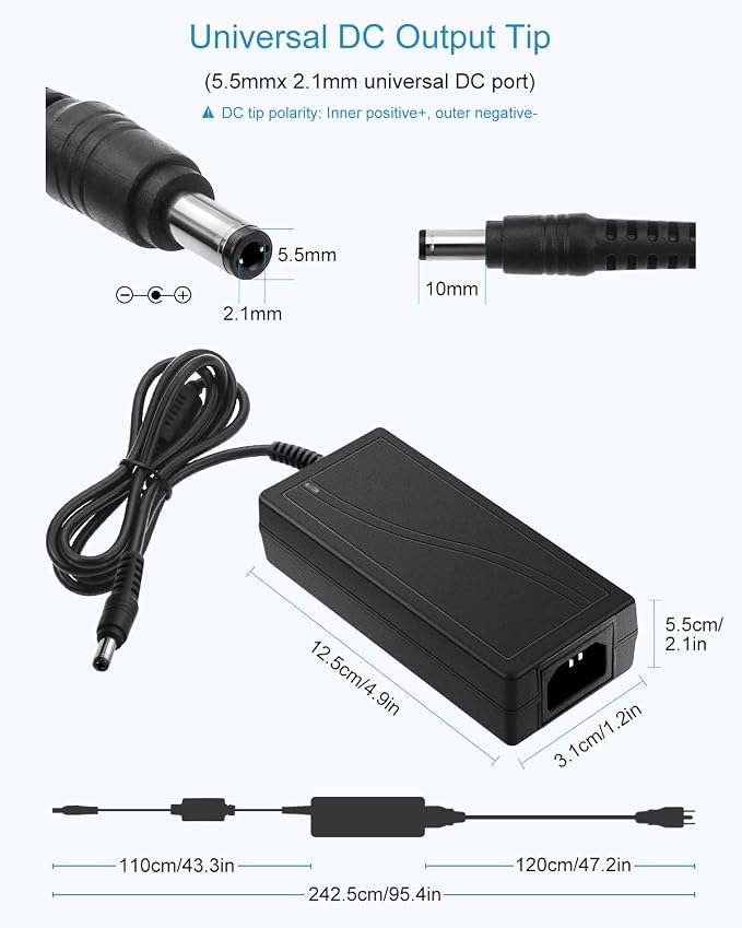 ALITOVE 24V DC Power Supply 3A 72W Power Adapter AC 100-240V 50-60hz to DC 24Volt Converter 3amp Transformer with 5.5x2.1mm Output Jack for LED Light 3D Printer CCTV Camera Wireless Router,5-Pack