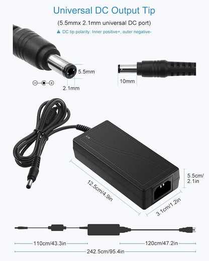 ALITOVE 24 Volt Power Supply DC 24V 3A 72W AC Power Adapter 100-240v 50-60hz AC to DC Converter 3amp Transformer with 5.5x2.1mm DC Output Jack for LED Light 3D Printer CCTV Camera System