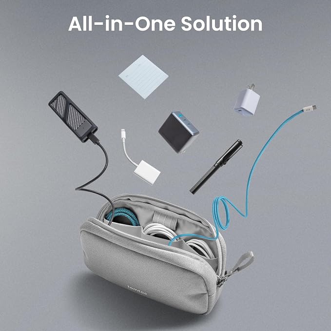 tomtoc Electronics Organizer Travel Case, Water Resistant Travel Bag Cable Organizer for Essentials, Tech Pouch Accessories Carry Storage for Cord, Phone, Cables, Airpods, USB Flash Drive, Daily Items | Water Resistant Tech Pouch Accessories Travel Bag...