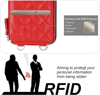 Bocasal Crossbody Wallet Case for iPhone 15 Pro Max, RFID Blocking PU Leather Zipper Handbag Purse Flip Cover, Kickstand Folio Case with Card Slots Holder Wrist Strap Lanyard 5G 6.7 Inch (Red)