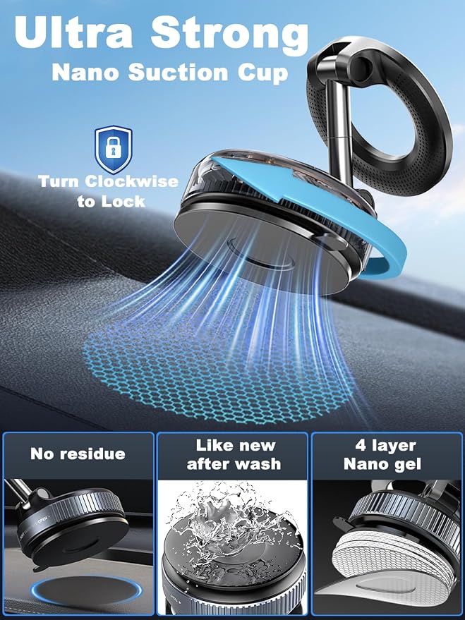 Upgraded 360° Nano Gel Vacuum Magnetic Phone Holder, Car Phone Holder for Magsafe[108+LBS Strongest Suction & 3000gf Strongest Magnetic], Car Phone Mount for Car/for iPhone 17 Pro Max White