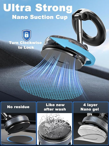 Upgraded 360° Nano Gel Vacuum Magnetic Phone Holder, 108+LBS Heavy Duty Suction Cup Phone Mount for Car Dashboard & Windshield, 3000gf MagSafe Compatible with iPhone 17/16 Pro Max