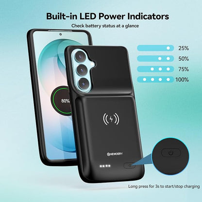 NEWDERY EWDERY 9500mAh Battery Case for Samsung Galaxy S26 Plus/S25 Plus 6.7", Qi Wireless Charging Compatible, Protective Portable Charger Case Battery Pack for Galaxy S26 Plus&Galaxy S25 Plus Black