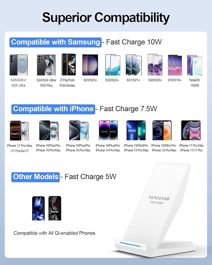 Fast Wireless Charging Stand, Equipped with PD 30W Adapter, High Speed Universal Charger with Extra USB-A Port Compatible with iPhone 17/16/15/14/13/12/11, for Samsung Galaxy S26/S25/S24/S23/S22