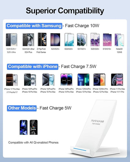 Fast Wireless Charging Stand, Equipped with PD 30W Adapter, High Speed Universal Charger with Extra USB-A Port Compatible with iPhone 17/16/15/14/13/12/11, for Samsung Galaxy S26/S25/S24/S23/S22