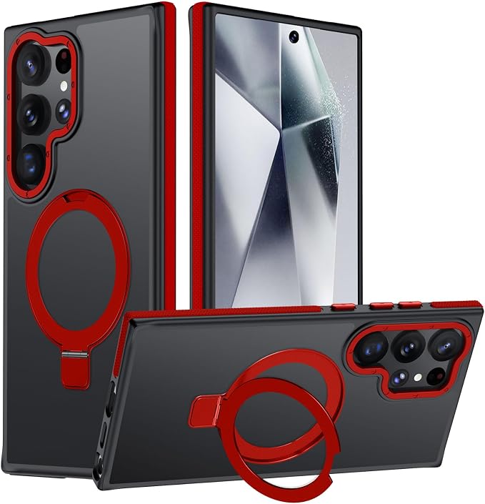 for Samsung Galaxy S24 Ultra Case, Magnetic Adjustable Ring Stand [Fit for Magsafe], [Military-Grade Shockproof Protection] Phone Case for S24 Ultra Case with Kickstand&Ring Holder (Red)