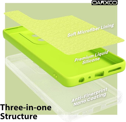oakxco for Motorola Moto G Power 2025 Case Liquid Silicone, Cute Thin Slim Soft Rubber Gel for Women Men, Smooth Matte TPU Plain Bright Color Girly Case with Camera Cover, Fluorescent Neon Green Lime