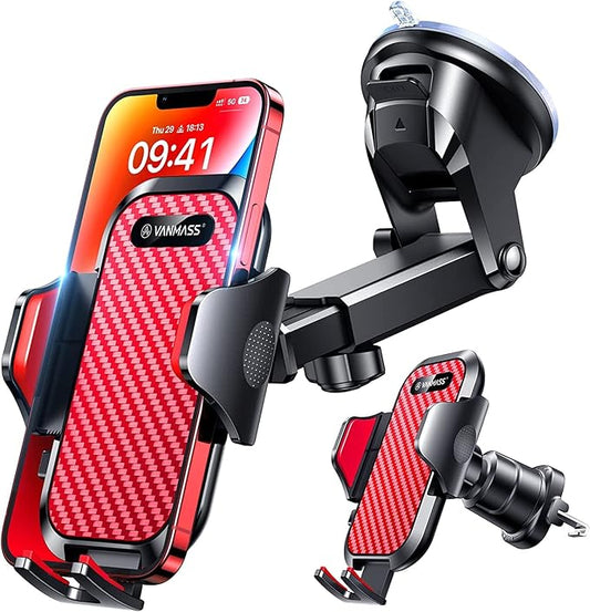 VANMASS Phone Holders for Your Car 2026 Ultimate Phone Mount Military-Grade Windshield Dashboard Vent【Newest Best Strongest】 Cell Phone Car Mount for iPhone 16 Pro Max 15 Samsung Android,Red
